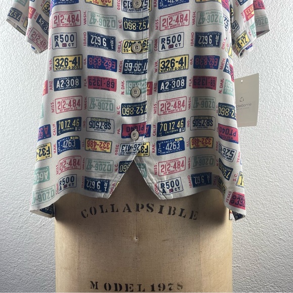 Vintage l 90s L Liz Claiborne Novelty USA State License Plates Loop Collar Shirt - Picture 3 of 14